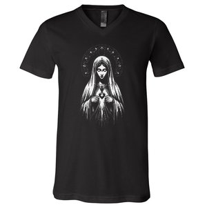 Our Lady Of Fatima Mother Mary Saint Mary Powerful Symbol V-Neck T-Shirt