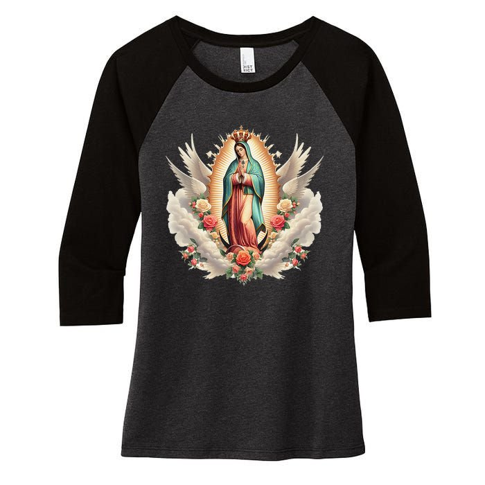 Our Lady Of Guadalupe Virgin Mary Catholic Saint Women's Tri-Blend 3/4-Sleeve Raglan Shirt