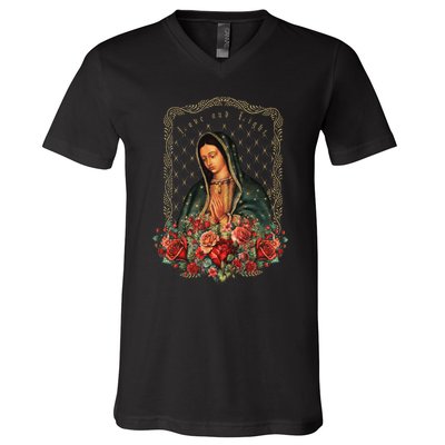 Our Lady Of Guadalupe Virgin Mary Catholic Saint V-Neck T-Shirt