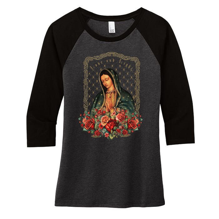 Our Lady Of Guadalupe Virgin Mary Catholic Saint Women's Tri-Blend 3/4-Sleeve Raglan Shirt