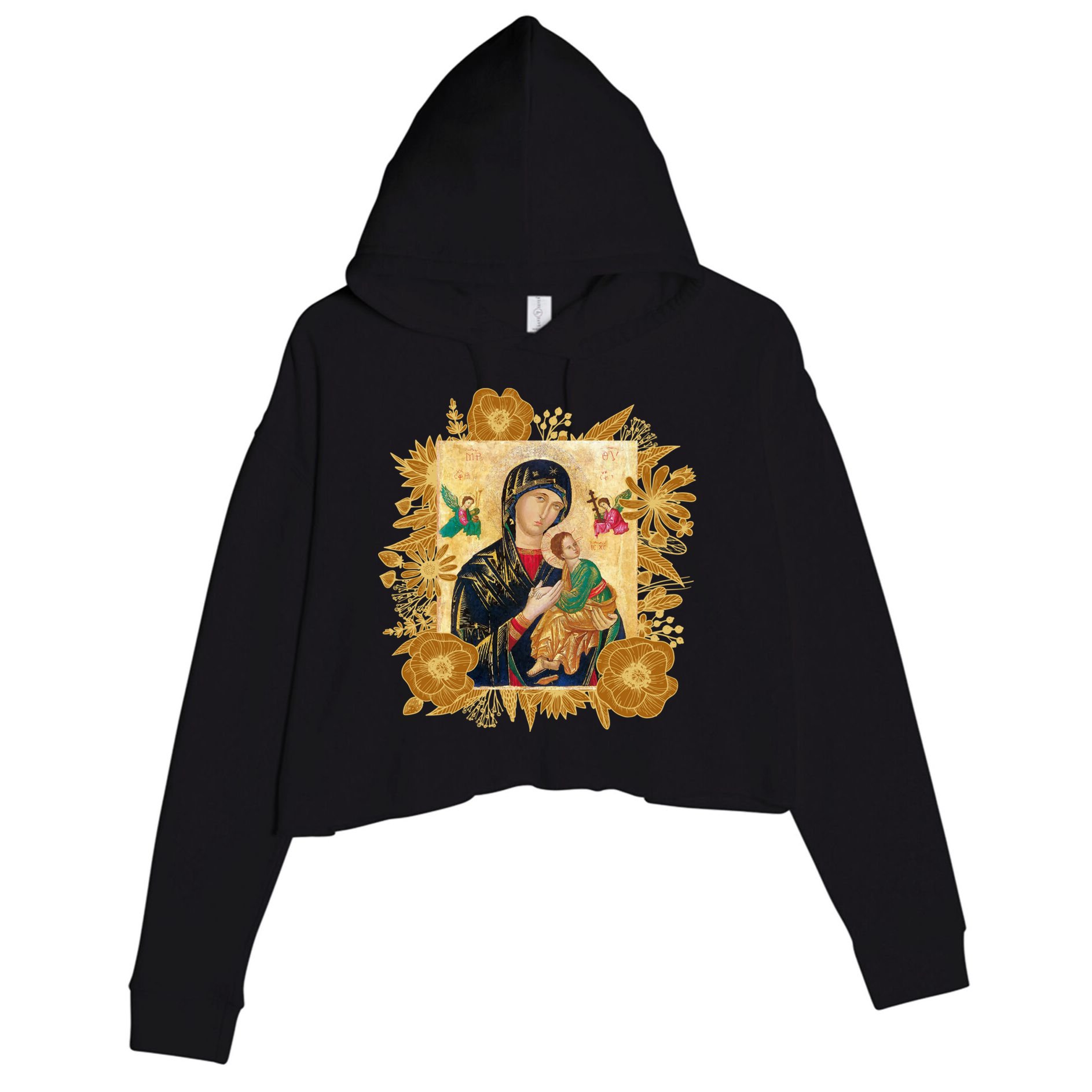 Our Lady Of Perpetual Help Blessed Mother Mary Catholic Icon Gift Crop Fleece Hoodie