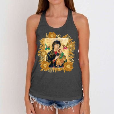 Our Lady Of Perpetual Help Blessed Mother Mary Catholic Icon Gift Women's Knotted Racerback Tank