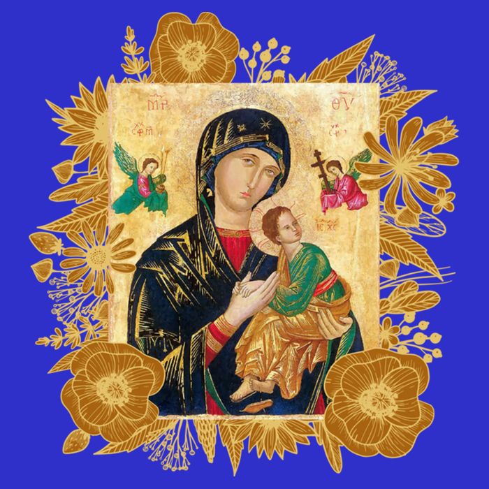 Our Lady Of Perpetual Help Blessed Mother Mary Catholic Icon Gift V-Neck T-Shirt