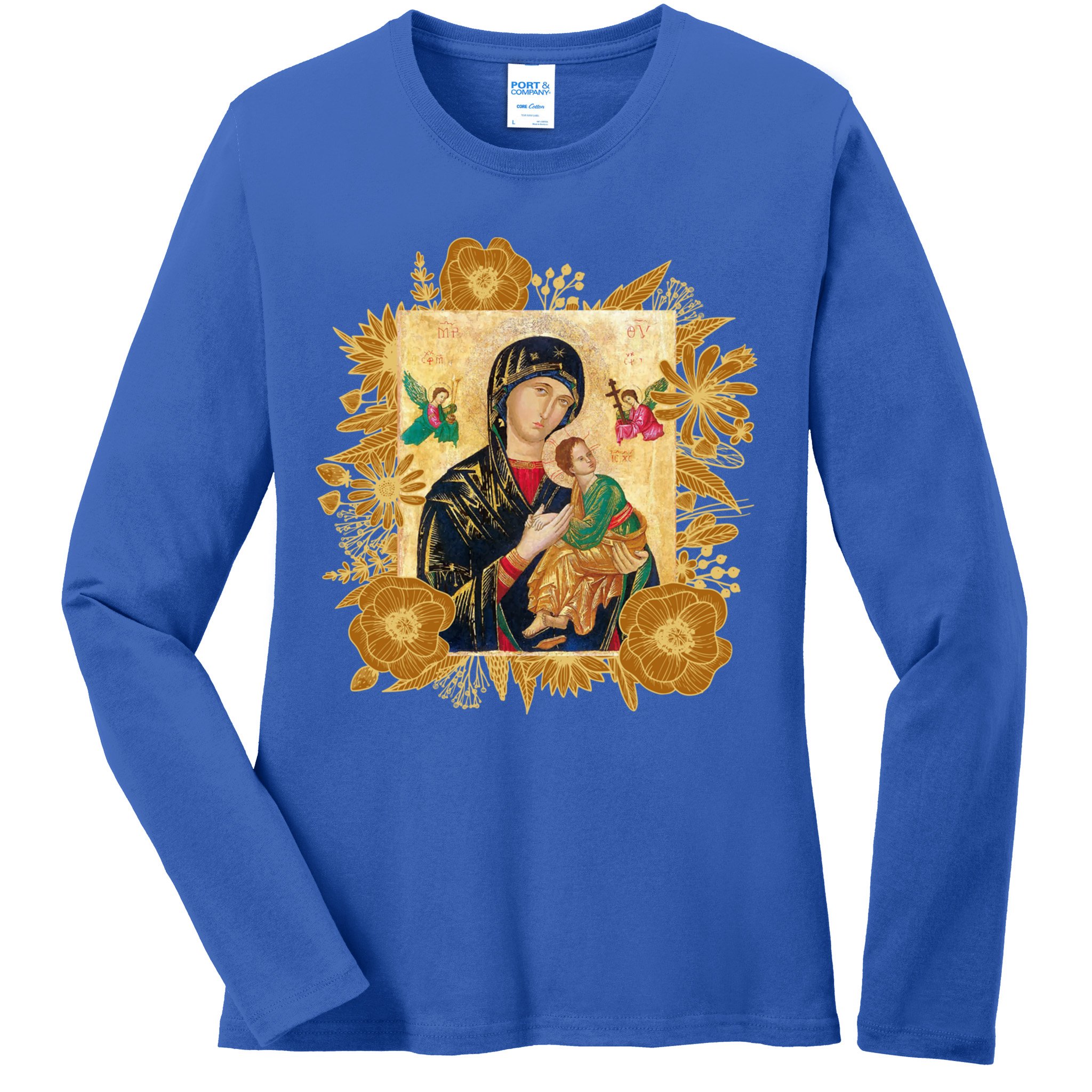 Our Lady Of Perpetual Help Blessed Mother Mary Catholic Icon Gift Ladies Long Sleeve Shirt