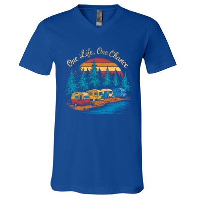 One Life One Chance Camping Trailer Outdoor Adventure Gift V-Neck T-Shirt