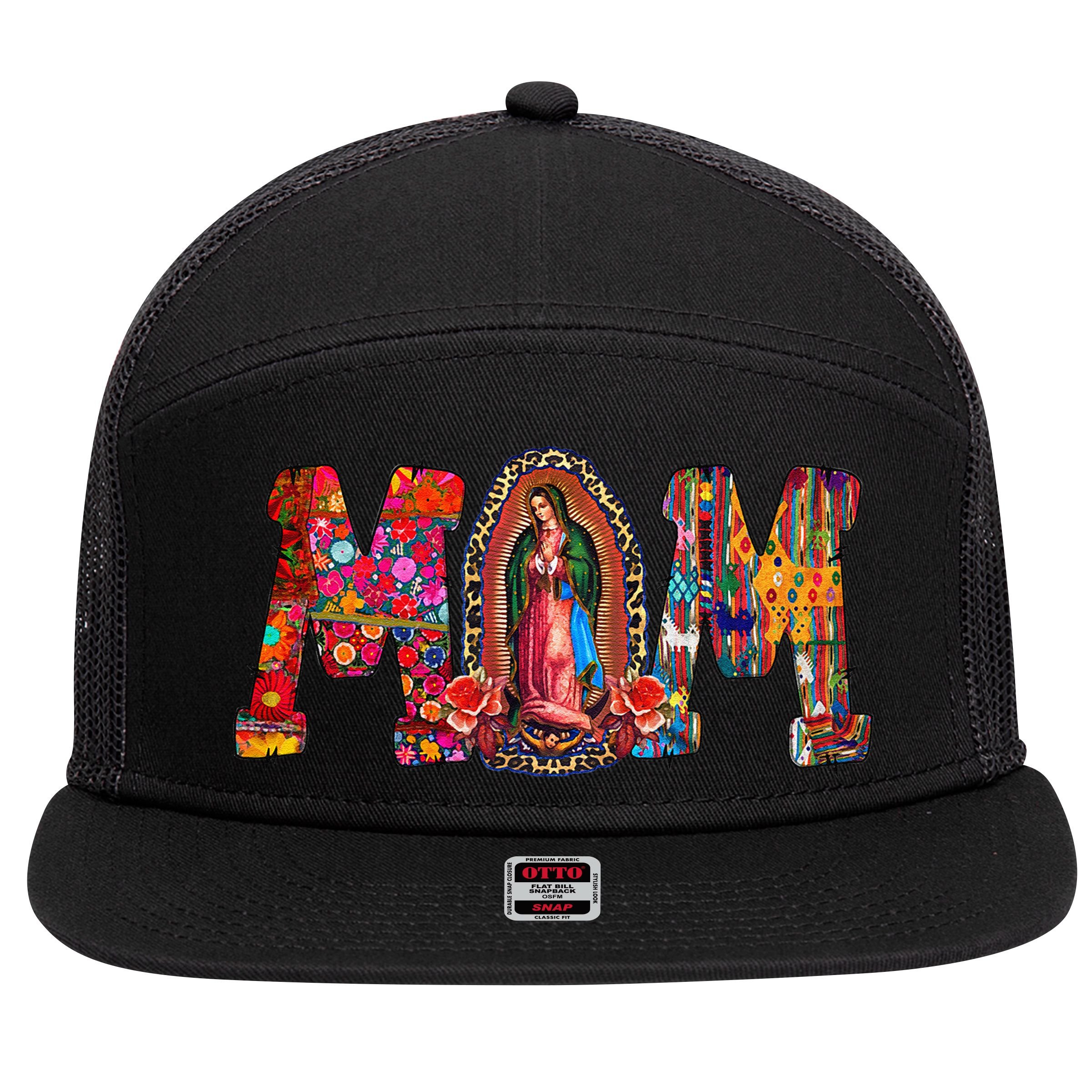Our Lady Of Guadalupe Catholic Virgin Mary Mexican Mom 7 Panel Mesh Trucker Snapback Hat