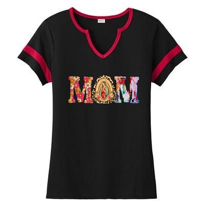 Our Lady Of Guadalupe Saint Virgin Mary Mexican Mom Madre Ladies Halftime Notch Neck Tee