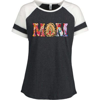 Our Lady Of Guadalupe Saint Virgin Mary Mexican Mom Madre Enza Ladies Jersey Colorblock Tee