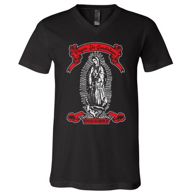 Our Lady of Guadalupe Catholic Virgin Mary Mexican Mom V-Neck T-Shirt