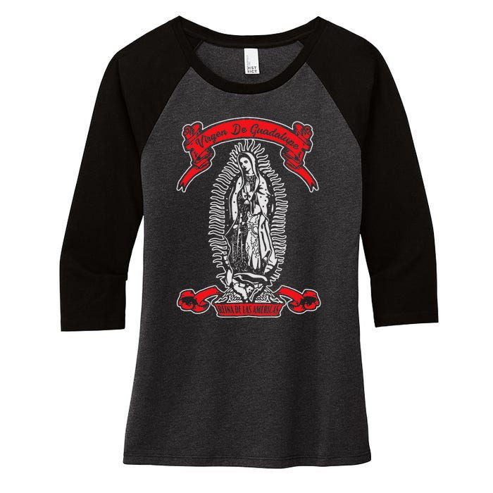 Our Lady of Guadalupe Catholic Virgin Mary Mexican Mom Women's Tri-Blend 3/4-Sleeve Raglan Shirt