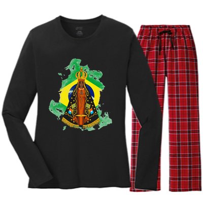 Our Lady of Aparecida Patron Saint of Brazil Women's Long Sleeve Flannel Pajama Set 