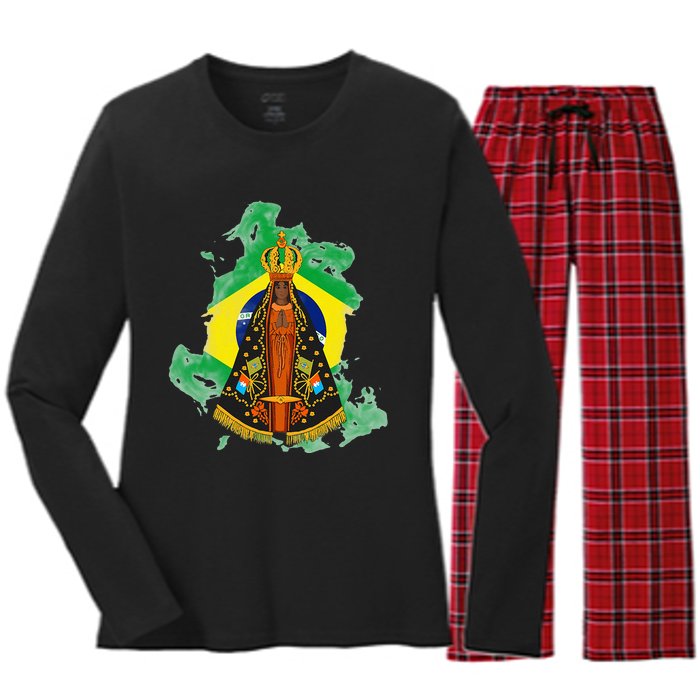 Our Lady of Aparecida Patron Saint of Brazil Women's Long Sleeve Flannel Pajama Set 