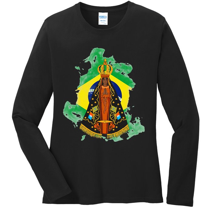 Our Lady of Aparecida Patron Saint of Brazil Ladies Long Sleeve Shirt