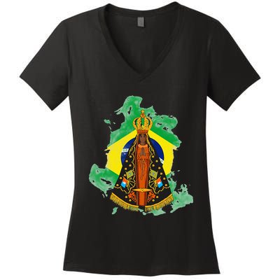 Our Lady of Aparecida Patron Saint of Brazil Women's V-Neck T-Shirt