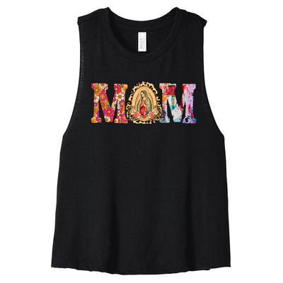 Our Lady of Guadalupe Saint Virgin Mary Mexican Mom Madre Women's Racerback Cropped Tank