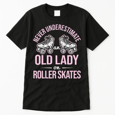Old Lady On Roller Derby Roller Skating Roller Skate Tall T-Shirt