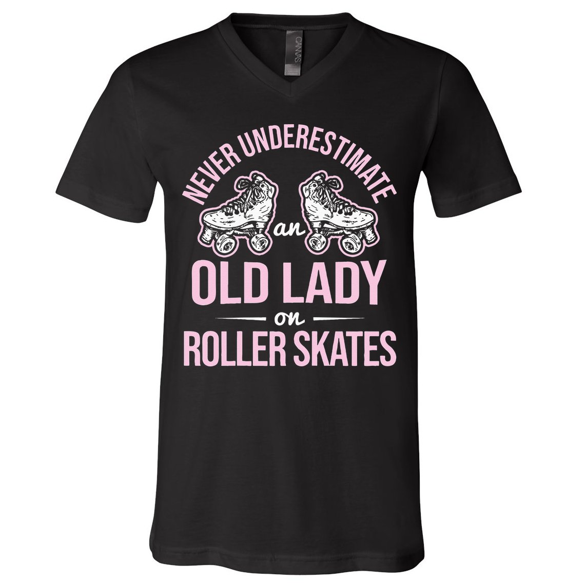 Old Lady On Roller Derby Roller Skating Roller Skate V-Neck T-Shirt
