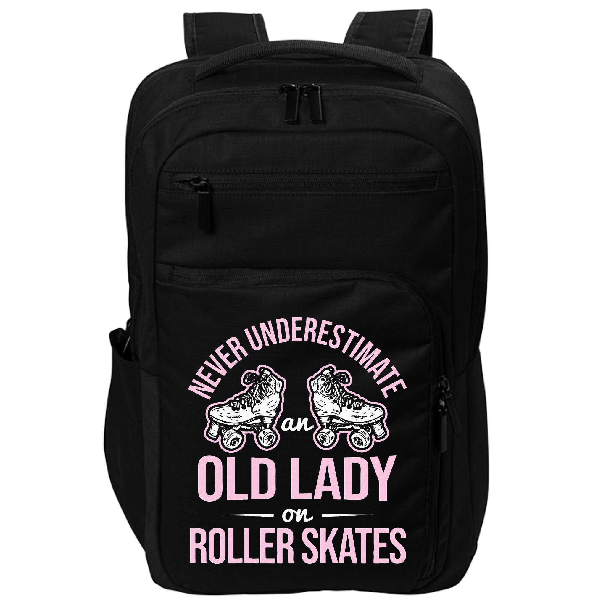 Old Lady On Roller Derby Roller Skating Roller Skate Impact Tech Backpack