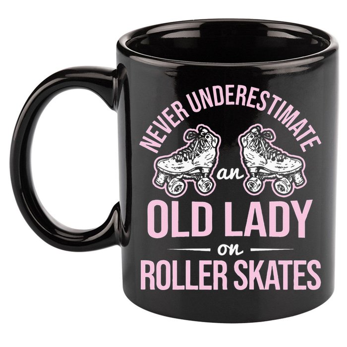 Old Lady On Roller Derby Roller Skating Roller Skate 11oz C Handle Ceramic Mug