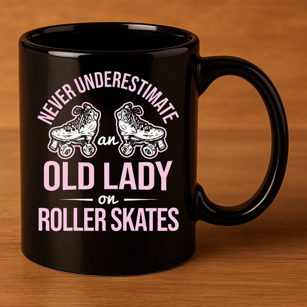 Old Lady On Roller Derby Roller Skating Roller Skate 11oz C Handle Ceramic Mug