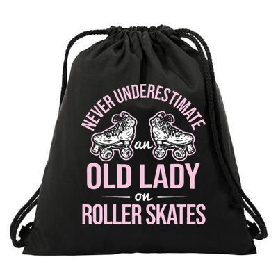 Old Lady On Roller Derby Roller Skating Roller Skate Drawstring Bag