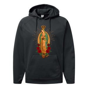 Our Lady Of Guadalupe Virgen De Guadalupe Virgin Mary Linda Performance Fleece Hoodie