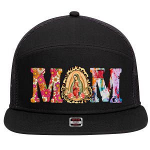 Our Lady of Guadalupe Saint Virgin Mary Mexican Mom Madre 7 Panel Mesh Trucker Snapback Hat