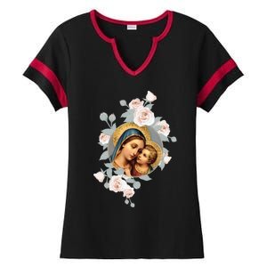 Our Lady Of Good Remedy Blessed Mother Mary Art Catholic Cute Gift Ladies Halftime Notch Neck Tee