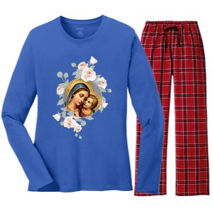 Our Lady Of Good Remedy Blessed Mother Mary Art Catholic Cute Gift Women's Long Sleeve Flannel Pajama Set 