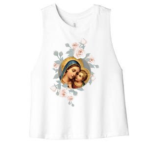 Our Lady Of Good Remedy Blessed Mother Mary Art Catholic Cute Gift Women's Racerback Cropped Tank