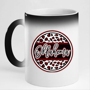 Oklahoma Leopard Ok Varsity Style Red Text 11oz Black Color Changing Mug