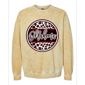 Oklahoma Leopard Ok Varsity Style Red Text Colorblast Crewneck Sweatshirt