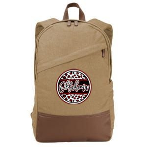 Oklahoma Leopard Ok Varsity Style Red Text Cotton Canvas Backpack