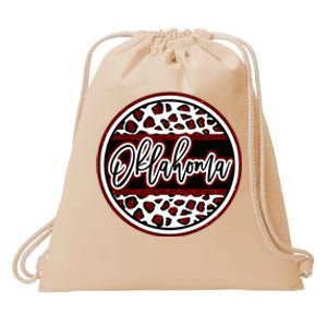 Oklahoma Leopard Ok Varsity Style Red Text Drawstring Bag