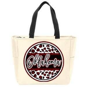 Oklahoma Leopard Ok Varsity Style Red Text Zip Tote Bag