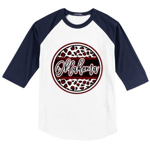 Oklahoma Leopard Ok Varsity Style Red Text Baseball Sleeve Shirt