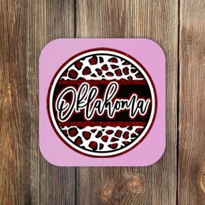 Oklahoma Leopard Ok Varsity Style Red Text Coaster