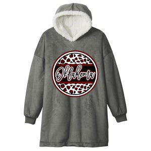 Oklahoma Leopard Ok Varsity Style Red Text Hooded Wearable Blanket