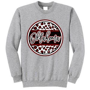 Oklahoma Leopard Ok Varsity Style Red Text Tall Sweatshirt