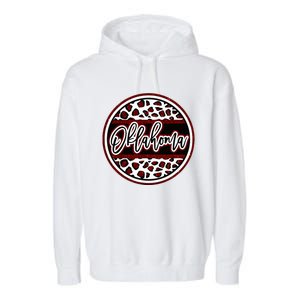 Oklahoma Leopard Ok Varsity Style Red Text Garment-Dyed Fleece Hoodie