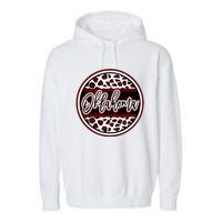 Oklahoma Leopard Ok Varsity Style Red Text Garment-Dyed Fleece Hoodie