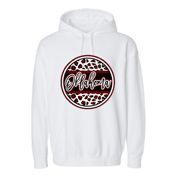 Oklahoma Leopard Ok Varsity Style Red Text Garment-Dyed Fleece Hoodie