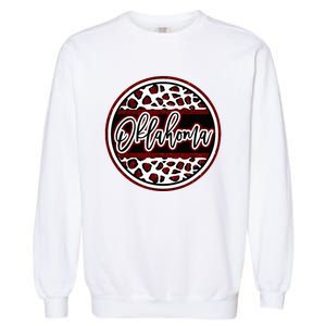 Oklahoma Leopard Ok Varsity Style Red Text Garment-Dyed Sweatshirt