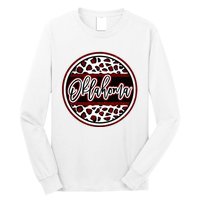 Oklahoma Leopard Ok Varsity Style Red Text Long Sleeve Shirt