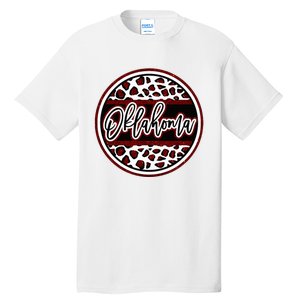 Oklahoma Leopard Ok Varsity Style Red Text Tall T-Shirt