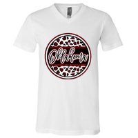 Oklahoma Leopard Ok Varsity Style Red Text V-Neck T-Shirt