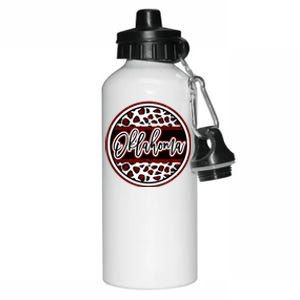 Oklahoma Leopard Ok Varsity Style Red Text Aluminum Water Bottle