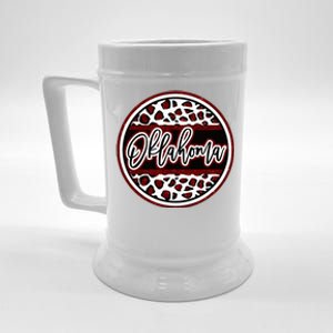 Oklahoma Leopard Ok Varsity Style Red Text Beer Stein