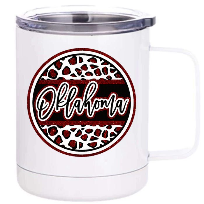 Oklahoma Leopard Ok Varsity Style Red Text 12 oz Stainless Steel Tumbler Cup