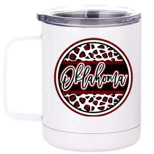 Oklahoma Leopard Ok Varsity Style Red Text 12 oz Stainless Steel Tumbler Cup